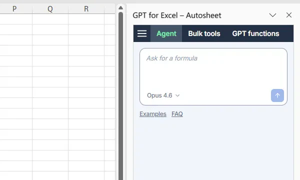Autosheet sidebar with the Agent