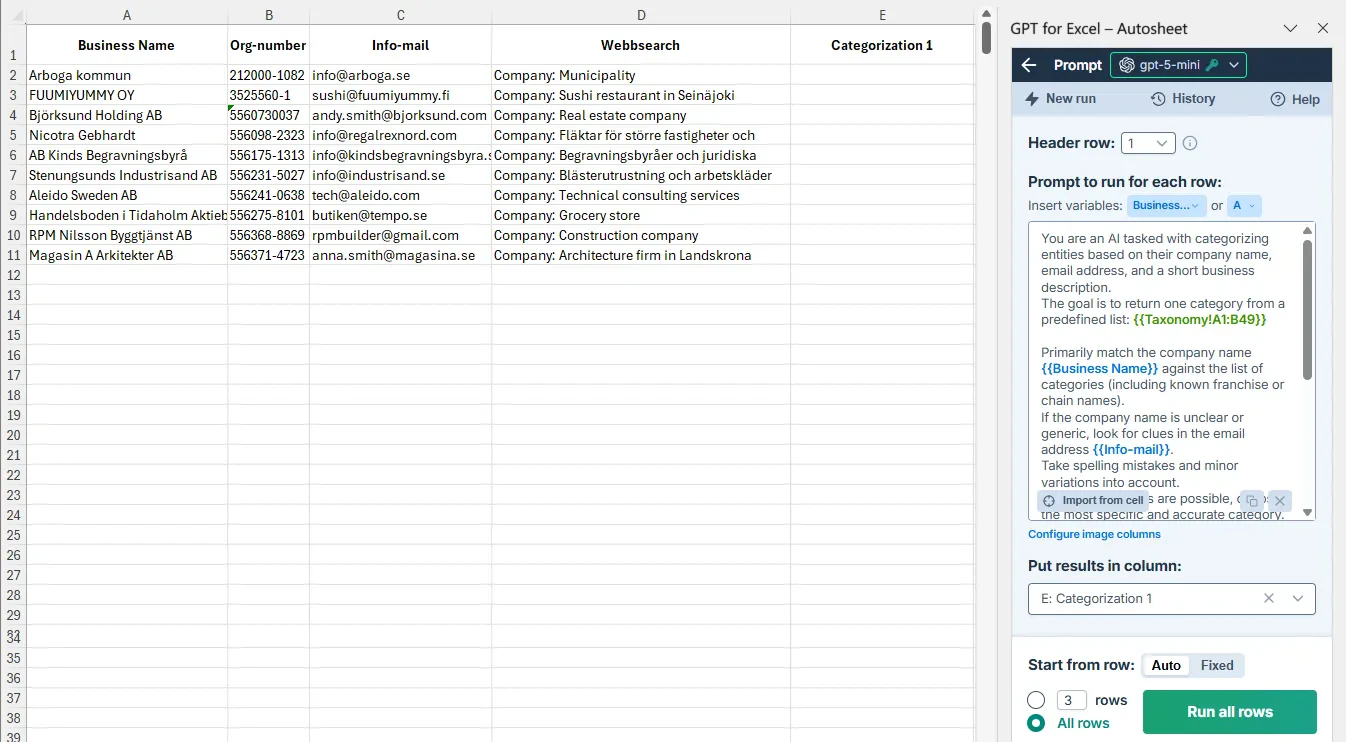Category mapping setup
