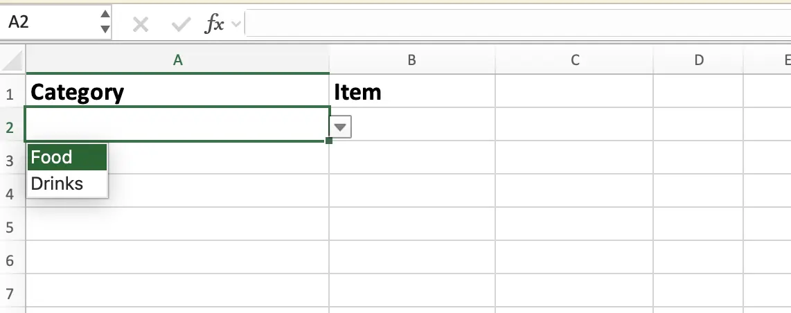 Category dropdown showing Food and Drinks