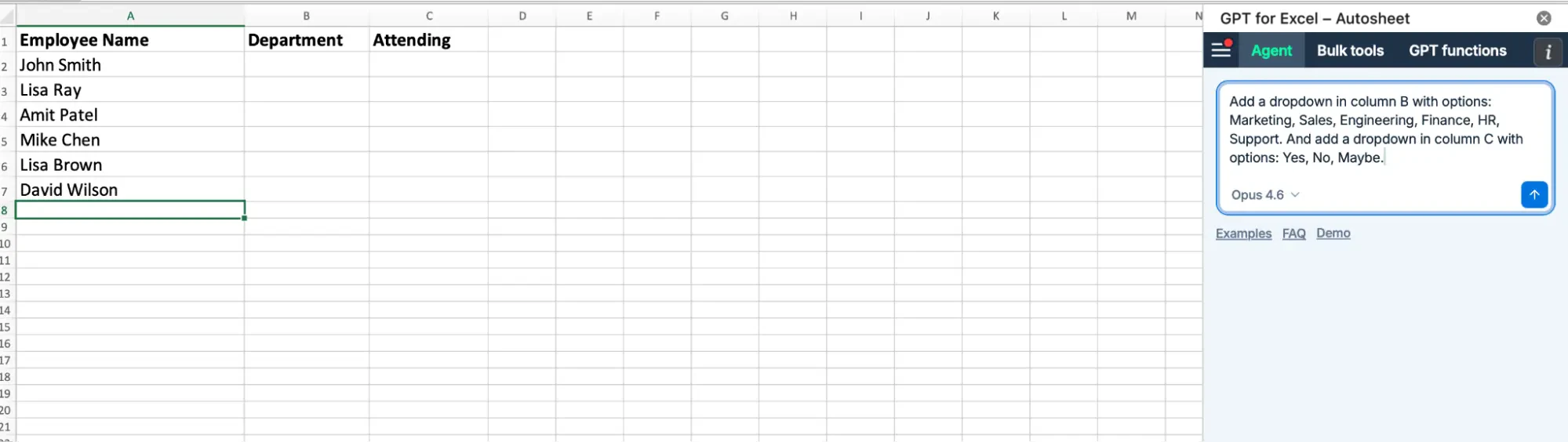 Prompt to create multiple dropdowns with Autosheet