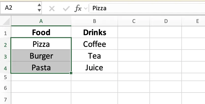 Select Food items range