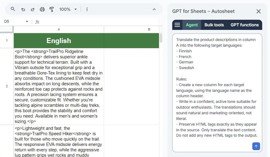 Writing the prompt for the Autosheet Agent