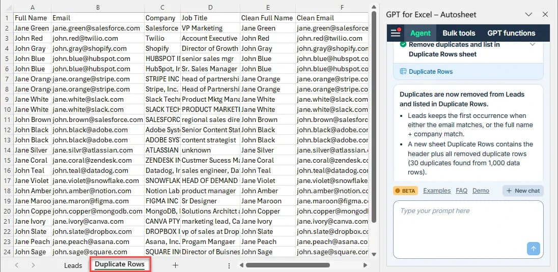 Reviewing deduplicated Excel data after removing duplicate rows