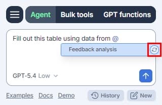 Referencing a specific sheet in the Agent chat field in GPT for Excel