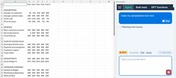 The original unformatted P&L spreadsheet
