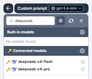 Bulk tools model switcher in GPT for Excel – Autosheet with DeepSeek-V4-Flash and DeepSeek-V4-Pro