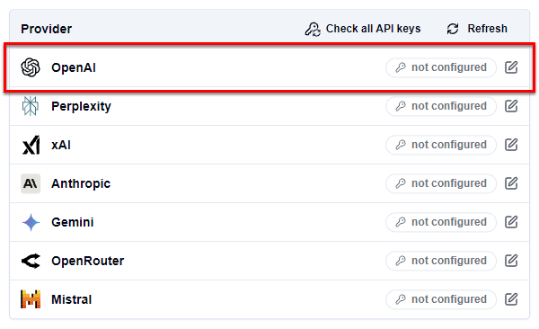 Select the AI provider