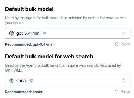 Select the default bulk models