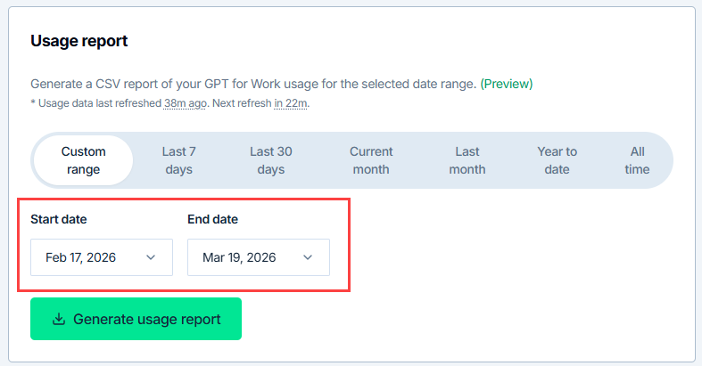 Define custom time range for usage report