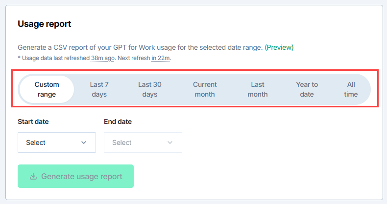 Select time range for usage report