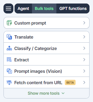 Bulk tools in the GPT for Excel sidebar