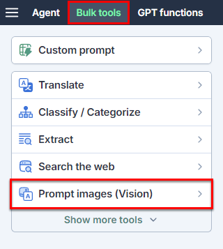 Prompt images (Vision) bulk tool in the sidebar