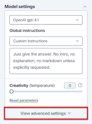 View advanced settings
