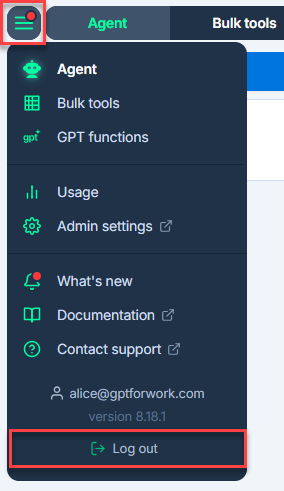Sign out of GPT for Excel