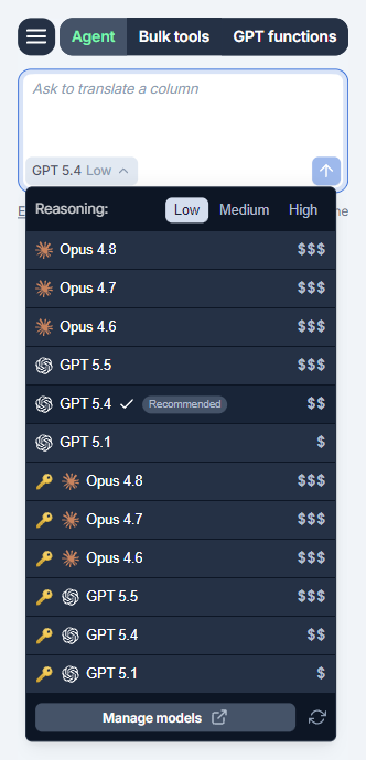 Select the Agent model in the model switcher