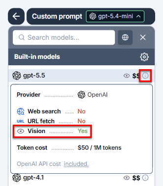 Select a vision model