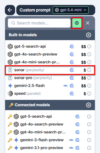Filter for and select a web search model