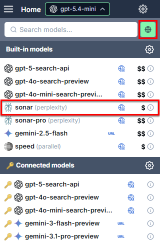 Select a web search model