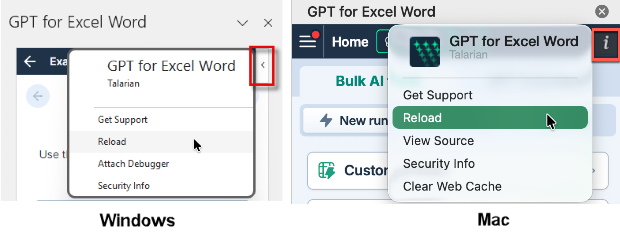 Reload add-in in the sidebar
