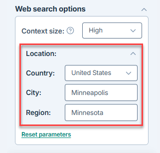 Location option in OpenAI web search models