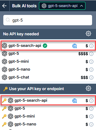 GPT-5 Search API in GPT for Sheets and GPT for Excel