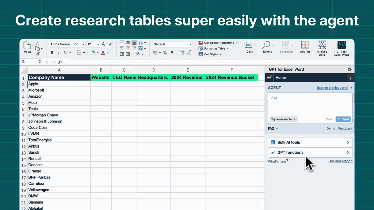 Agent in GPT for Excel