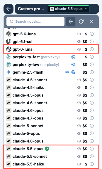 Bulk tools model switcher in GPT for Excel with OpenAI GPT-6 Luna and Anthropic Claude Opus 5.5, Sonnet 5.5, and Haiku 5.5