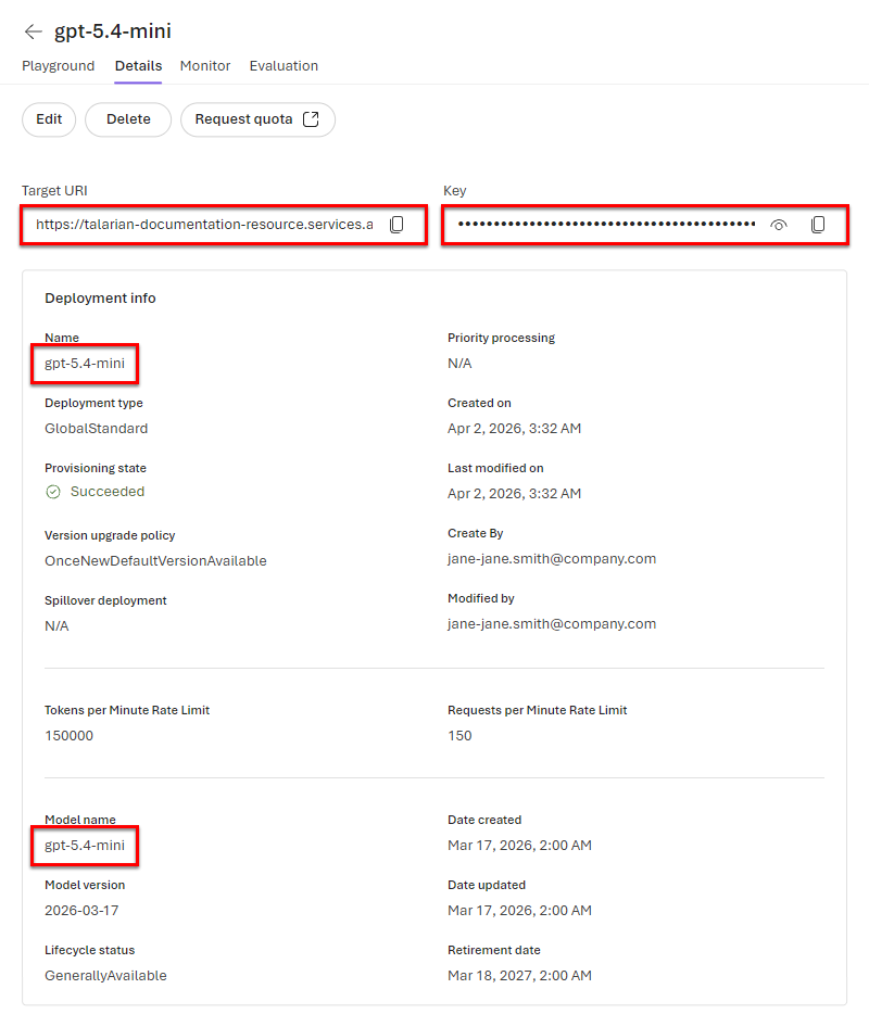 Copy the endpoint details