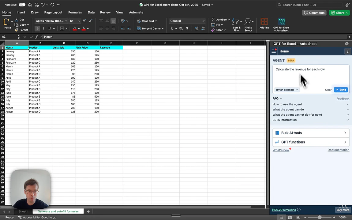 Agent demo | GPT for Excel – Autosheet - YouTube thumbnail