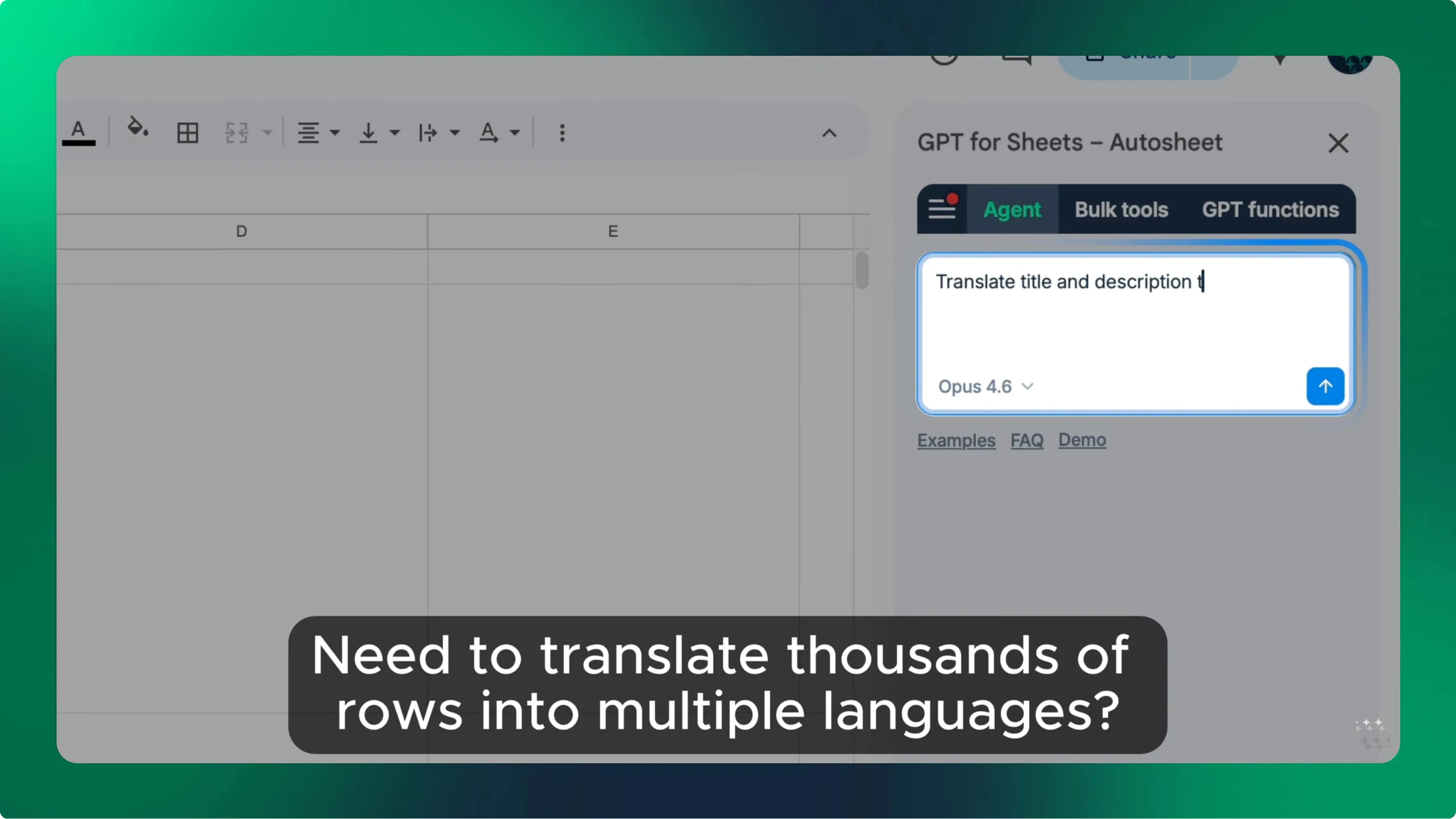 AI Agent in Google Sheets: Bulk Translation - YouTube thumbnail